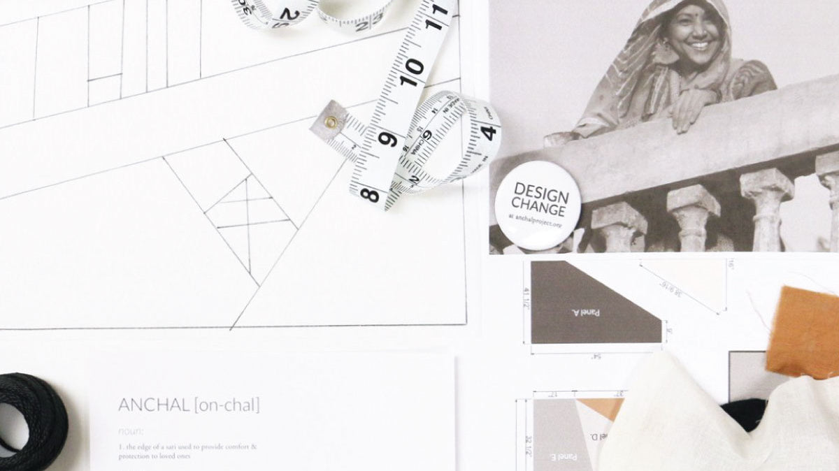 Pieces fabric, sketches and materials that inspire that help guide the innovate processes at Anchal