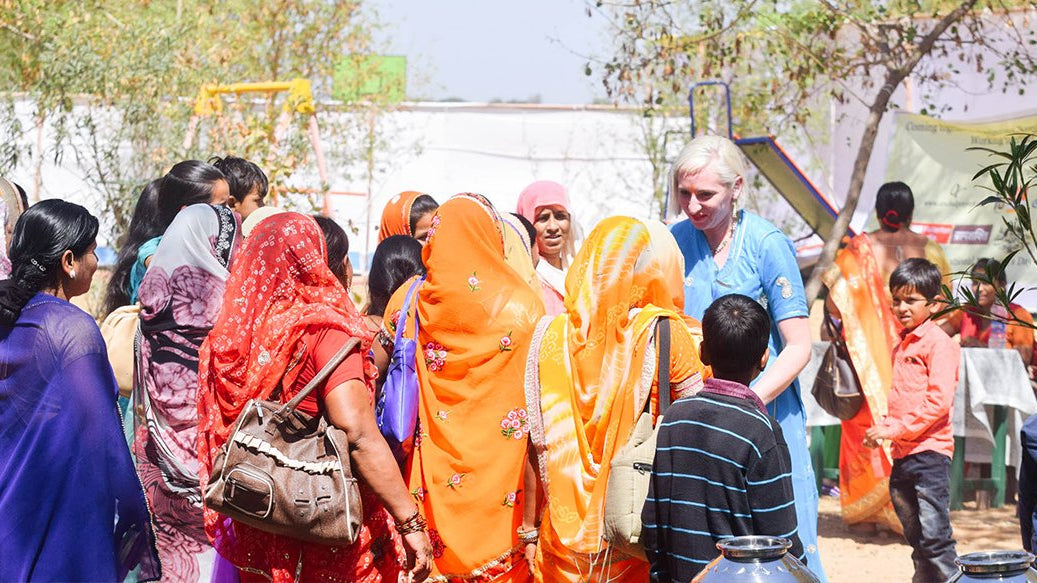 Colleen Clines and a group of Anchal artisans gathered together to celebrate International Women's Day