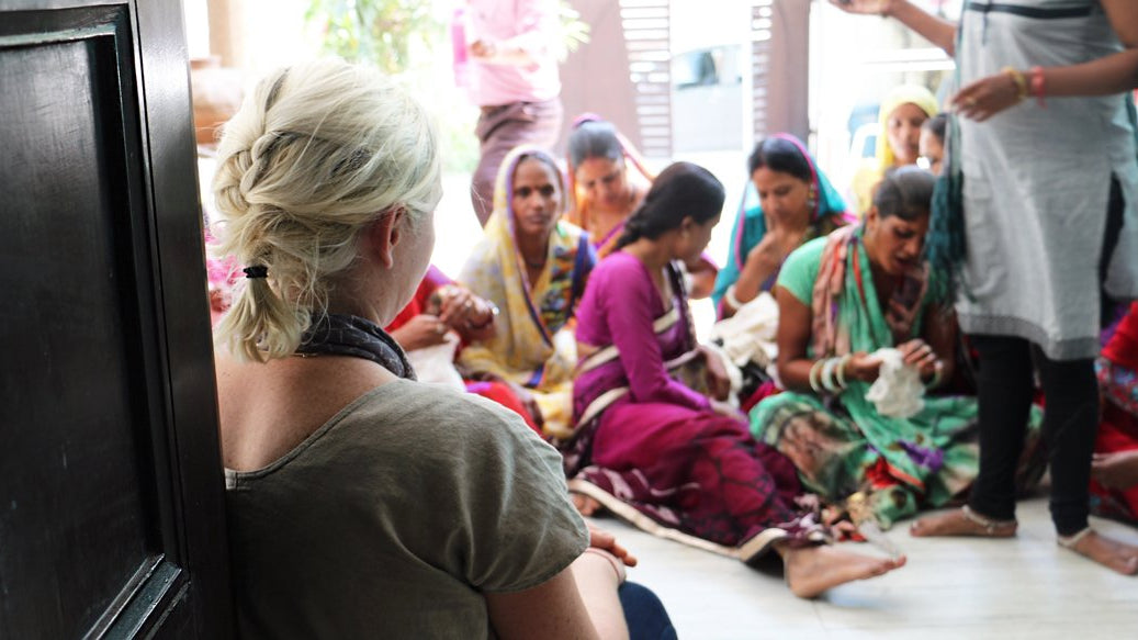 Colleen Clines and Anchal artisans at a workshop in India