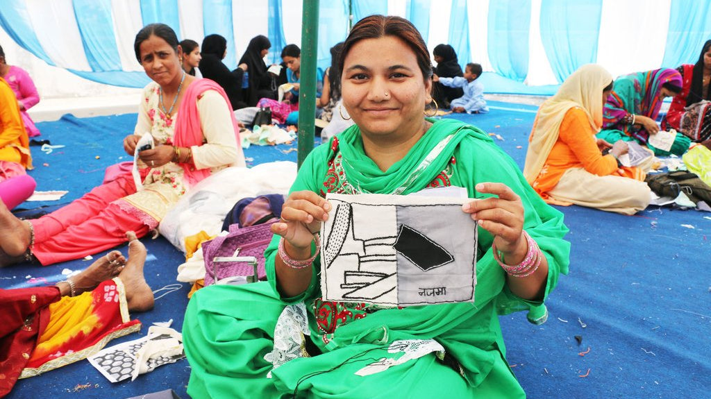 Anchal Project artisan shows her work during a Design Workshop
