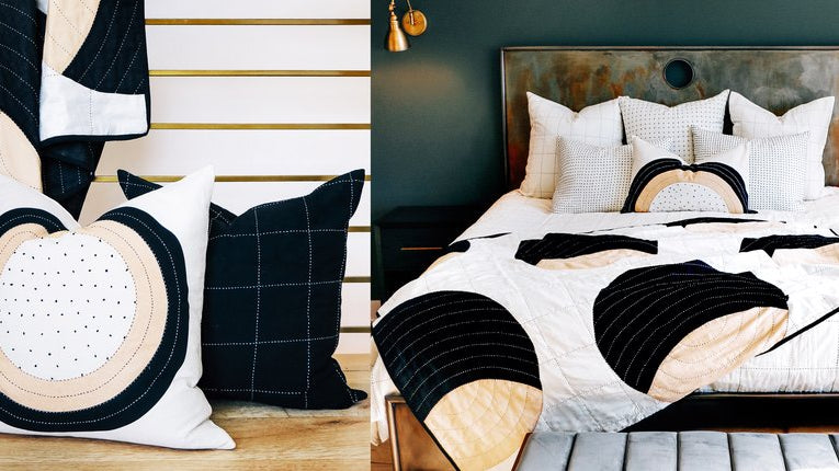 Anchal Crescent Lattice Quilt Throw & Eclipse Dot Throw Pillow from SS19 Crescent Collection