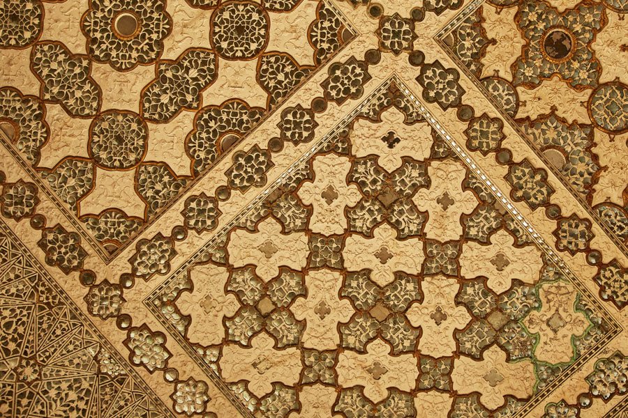 hand tiled ceiling in India in a geometric print