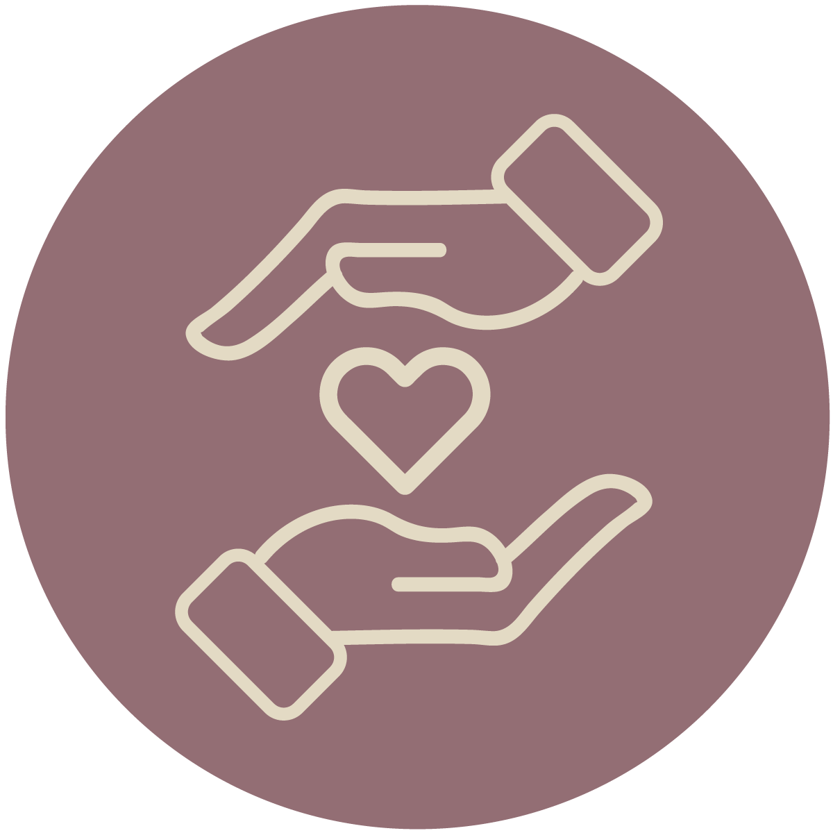 hands and heart logo against a pink background