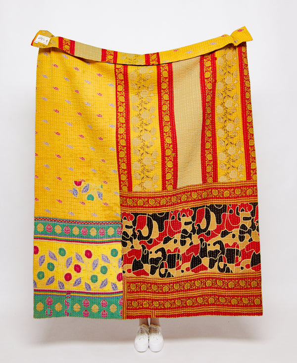 red and beige abstract print kantha quilt throw 