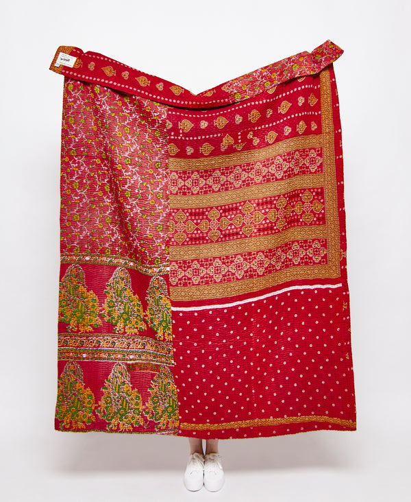 red paisley kantha quilt throw 