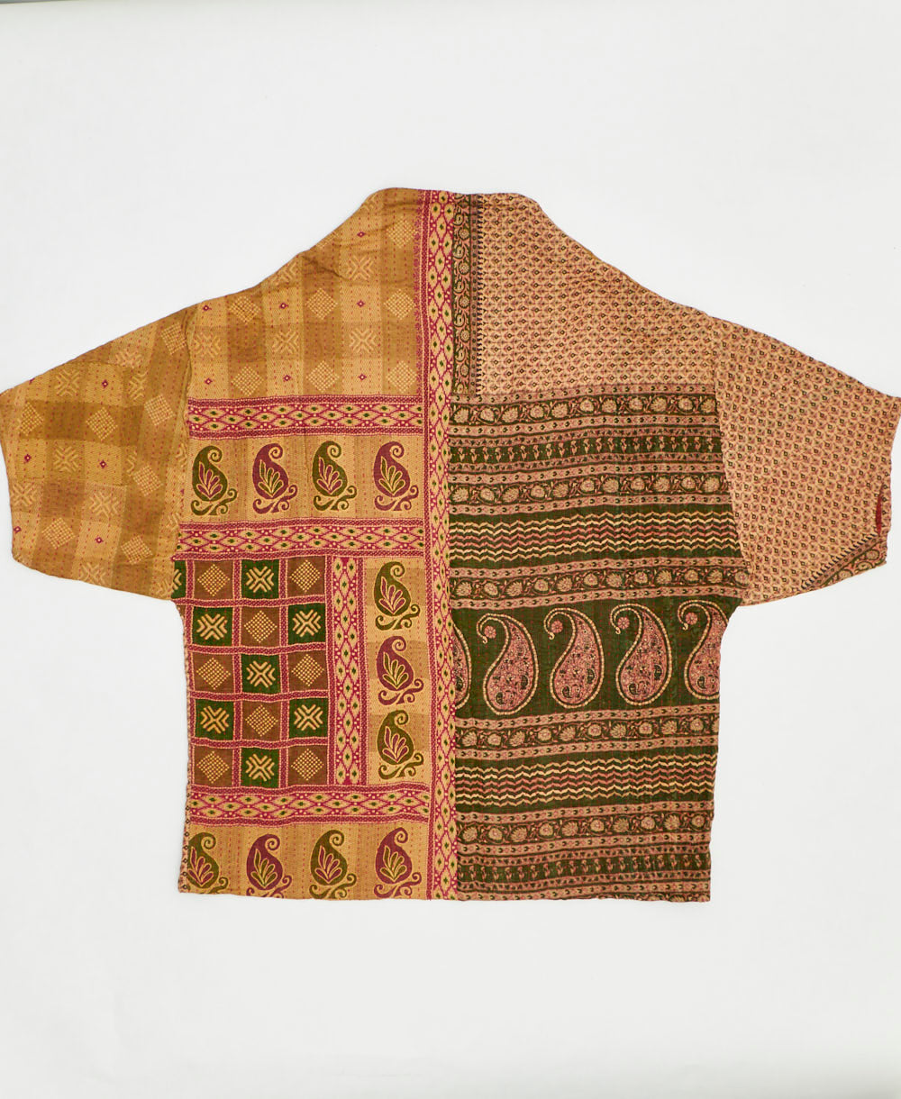 one-of-a-kind cocoon quilted jacket made from upcycled vintage cotton saris