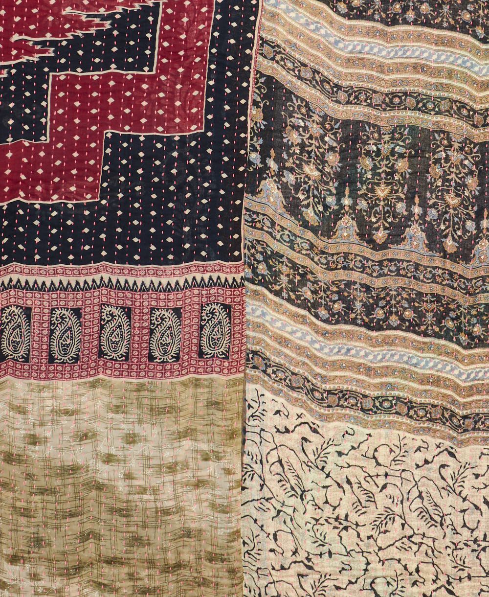 Kantha quilt throw made of recycled vintage saris