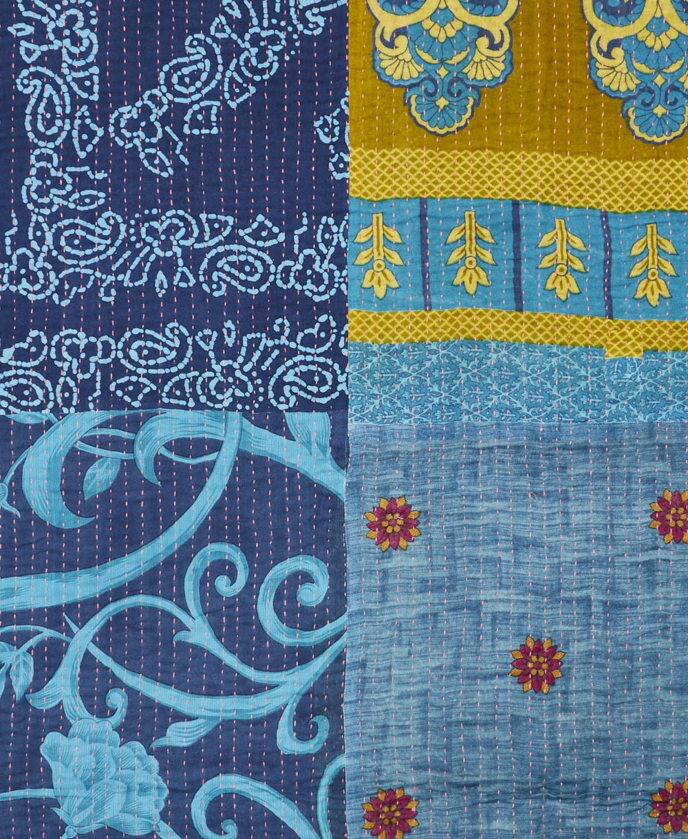 Kantha quilt throw made of recycled vintage saris