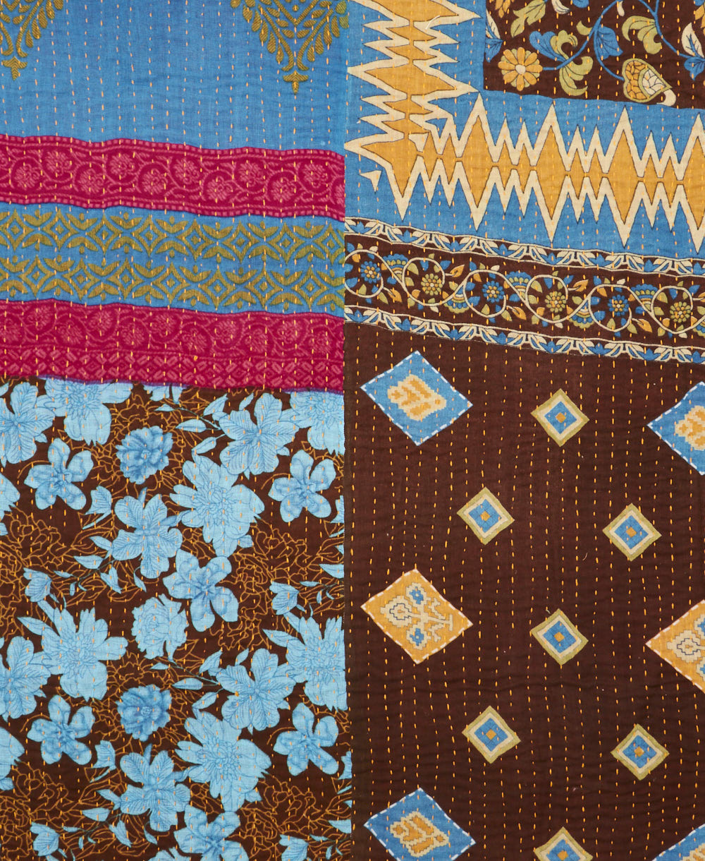 Kantha quilt throw made of recycled vintage saris