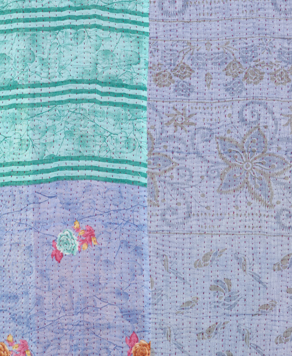 Kantha quilt throw made of recycled vintage saris