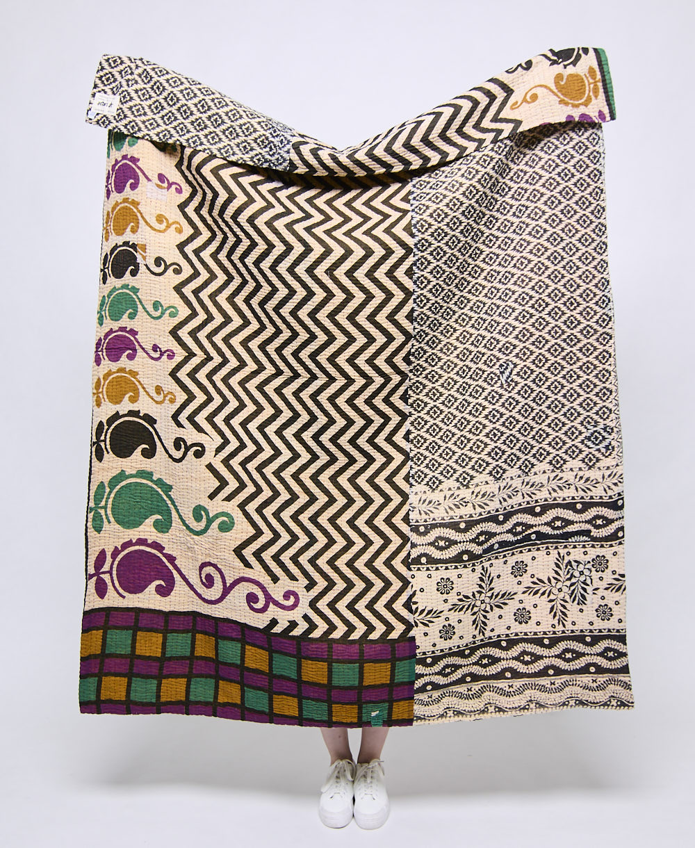 Artisan made kantha quilt throw