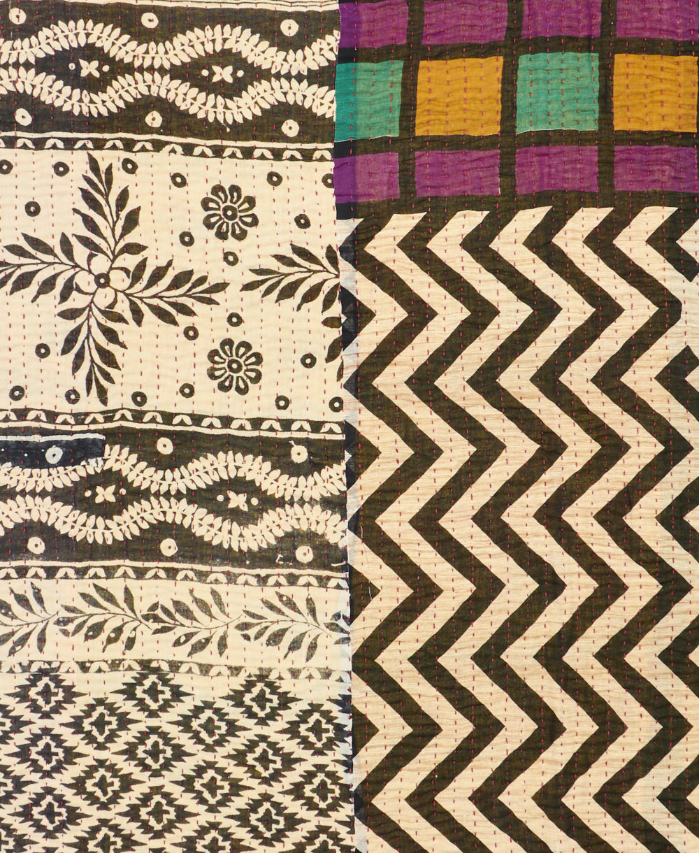 Kantha quilt throw made of recycled vintage saris