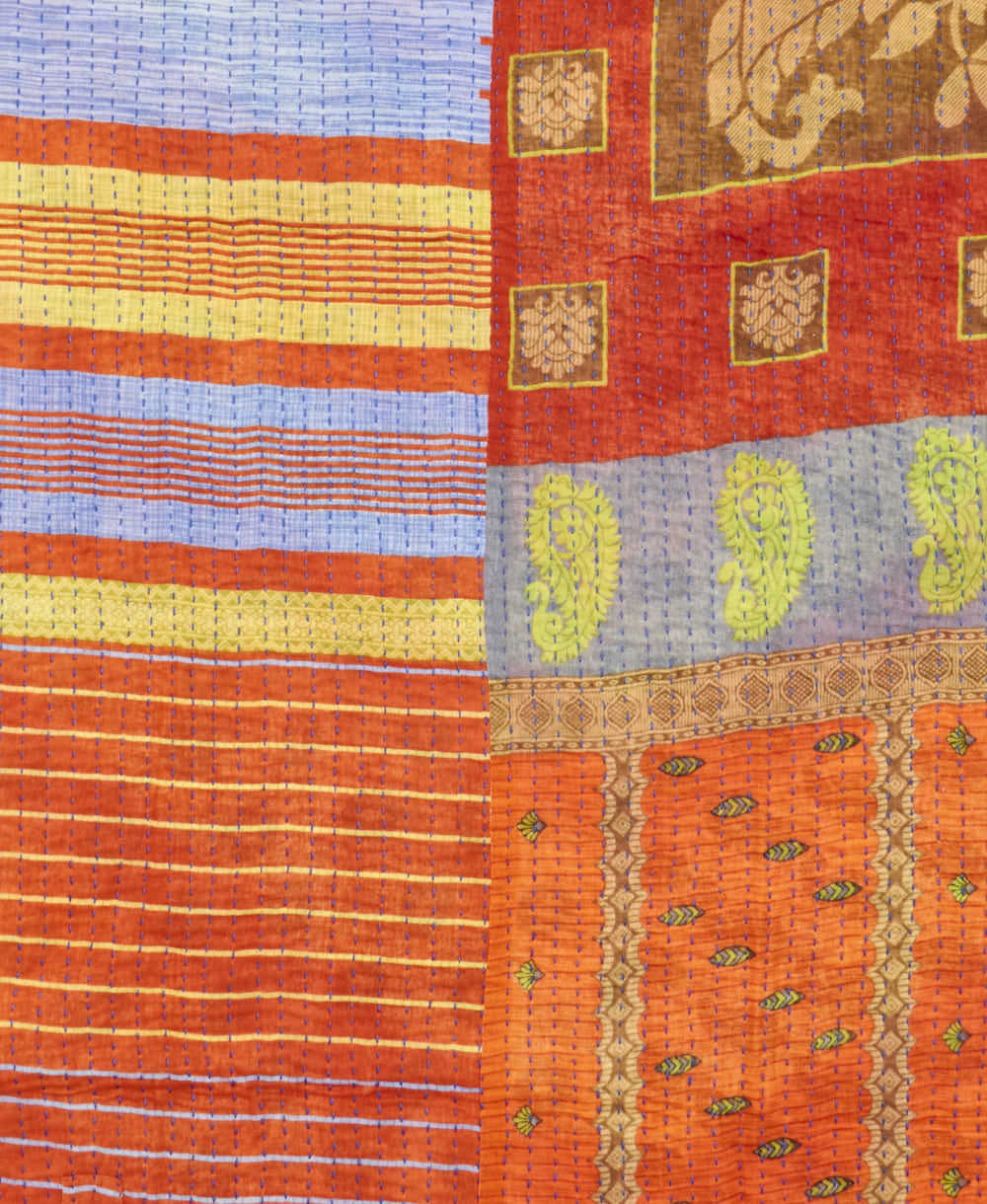 Kantha quilt throw made of recycled vintage saris