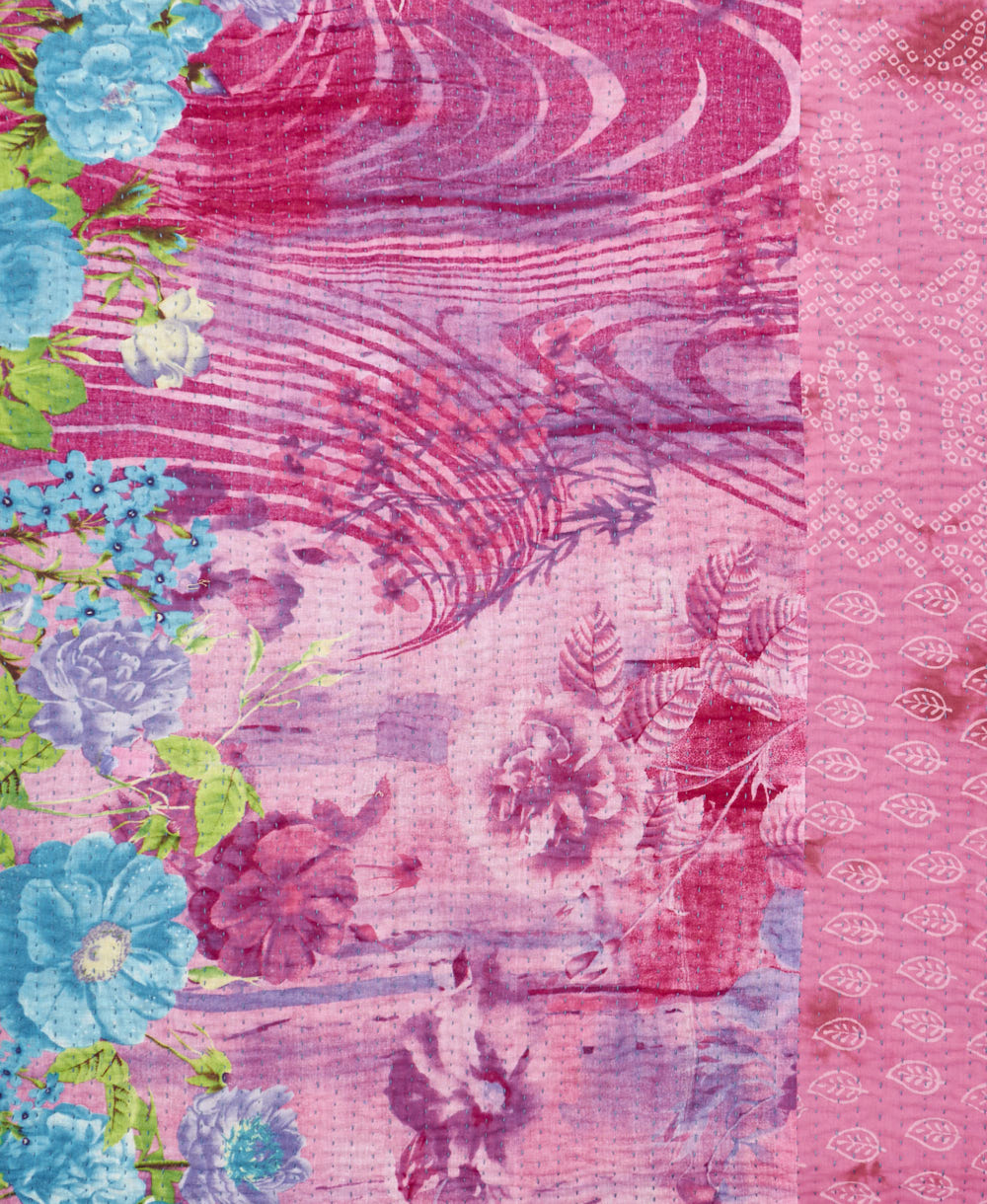 Kantha quilt throw made of recycled vintage saris
