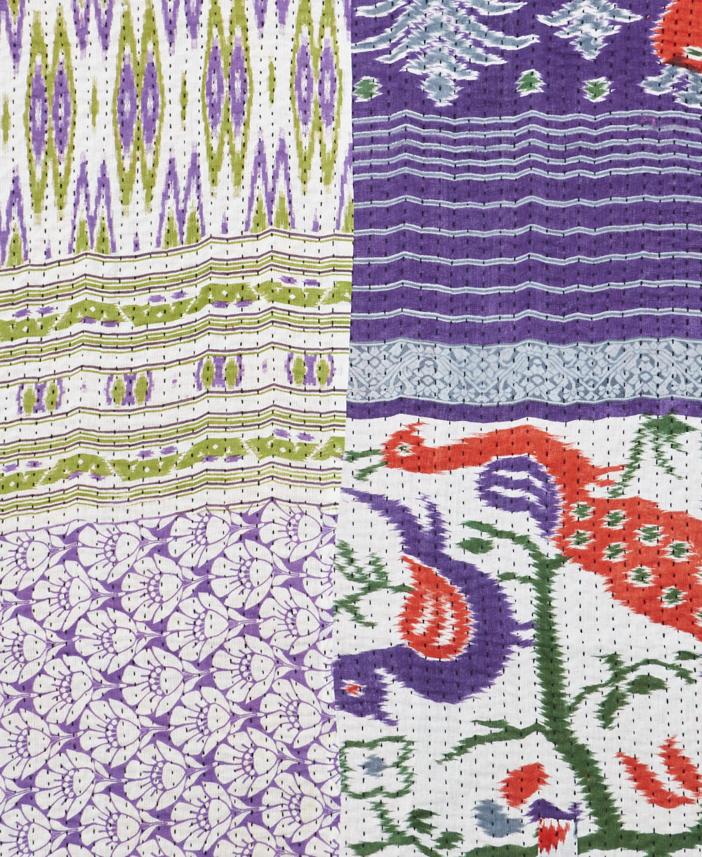 Kantha quilt throw made of recycled vintage saris