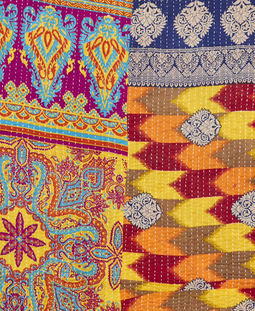Kantha quilt throw made of recycled vintage saris