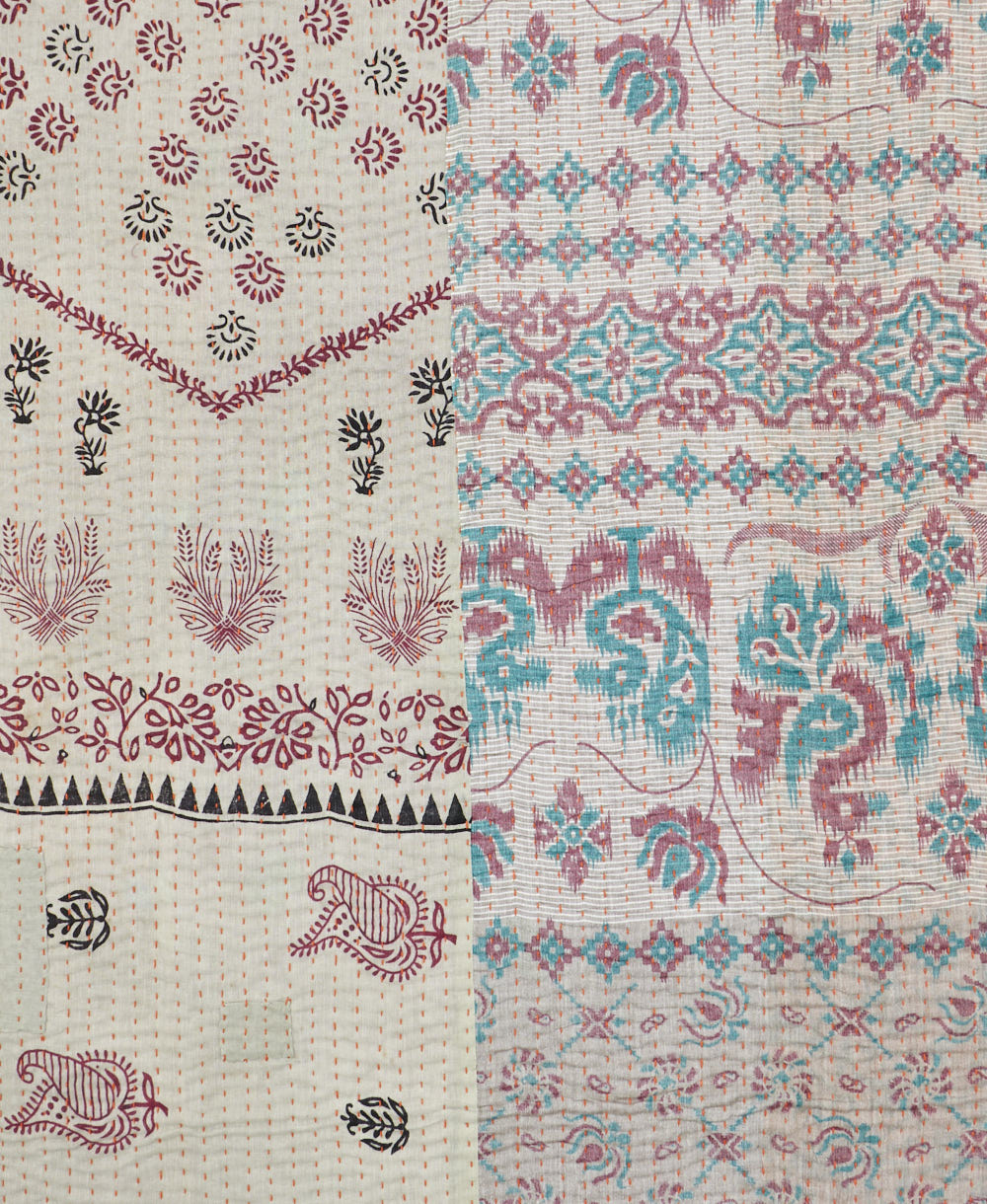 Kantha quilt throw made of recycled vintage saris