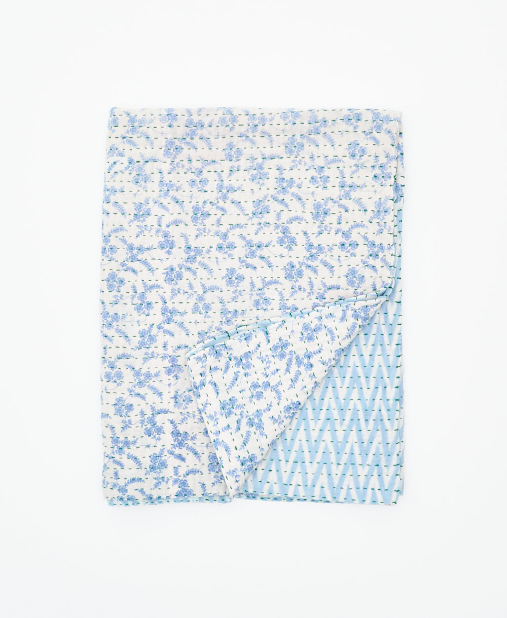 small kantha quilt handmade in India by women artisans from vintage cotton saris