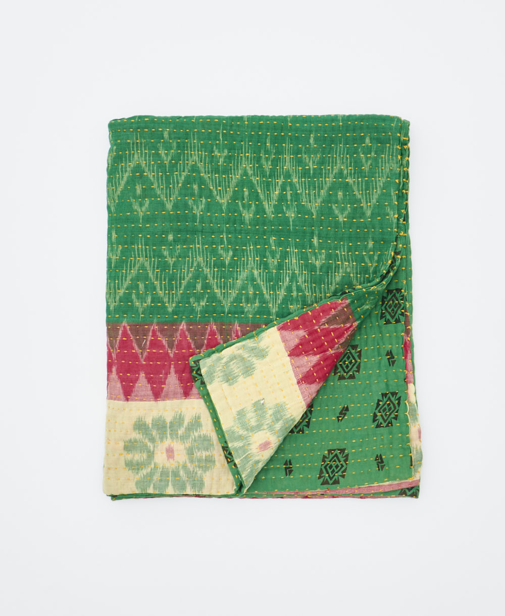 small kantha quilt handmade in India by women artisans from vintage cotton saris