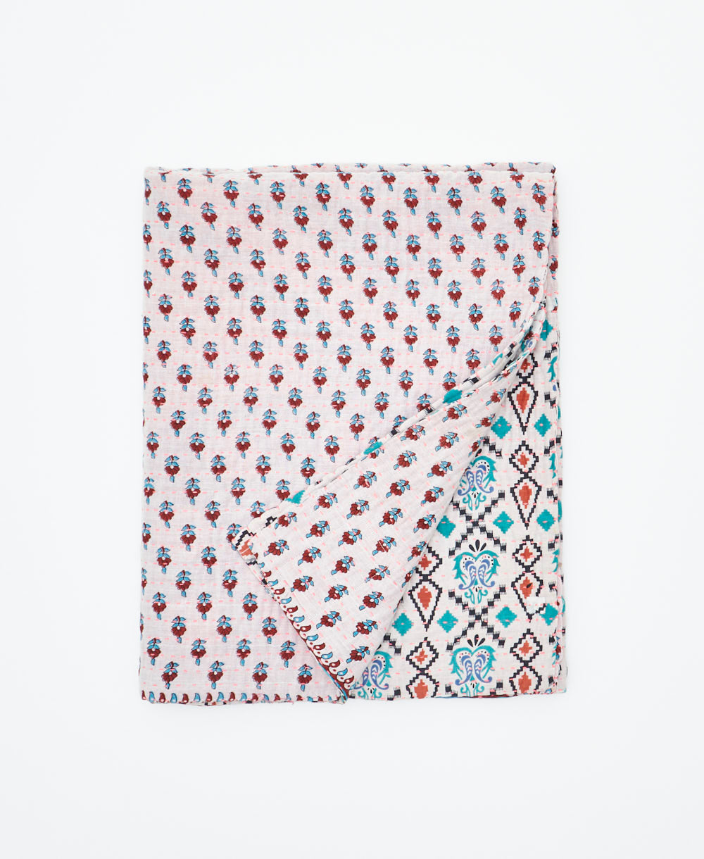small kantha quilt handmade in India by women artisans from vintage cotton saris