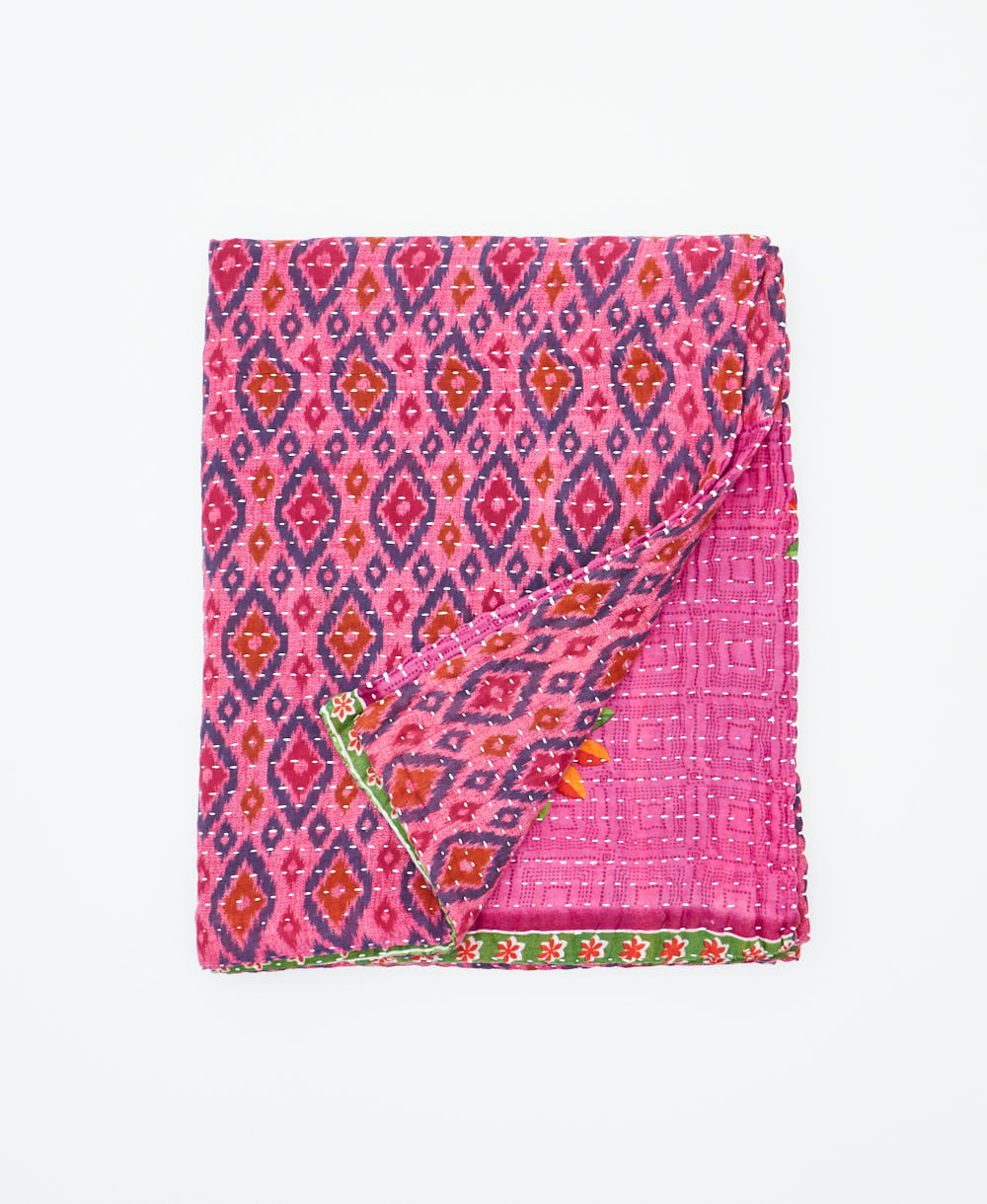 small kantha quilt handmade in India by women artisans from vintage cotton saris