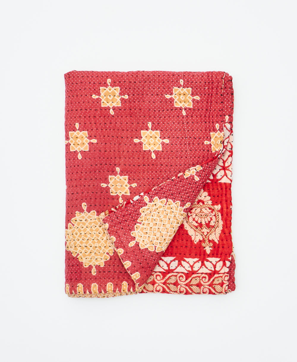 small kantha quilt handmade in India by women artisans from vintage cotton saris