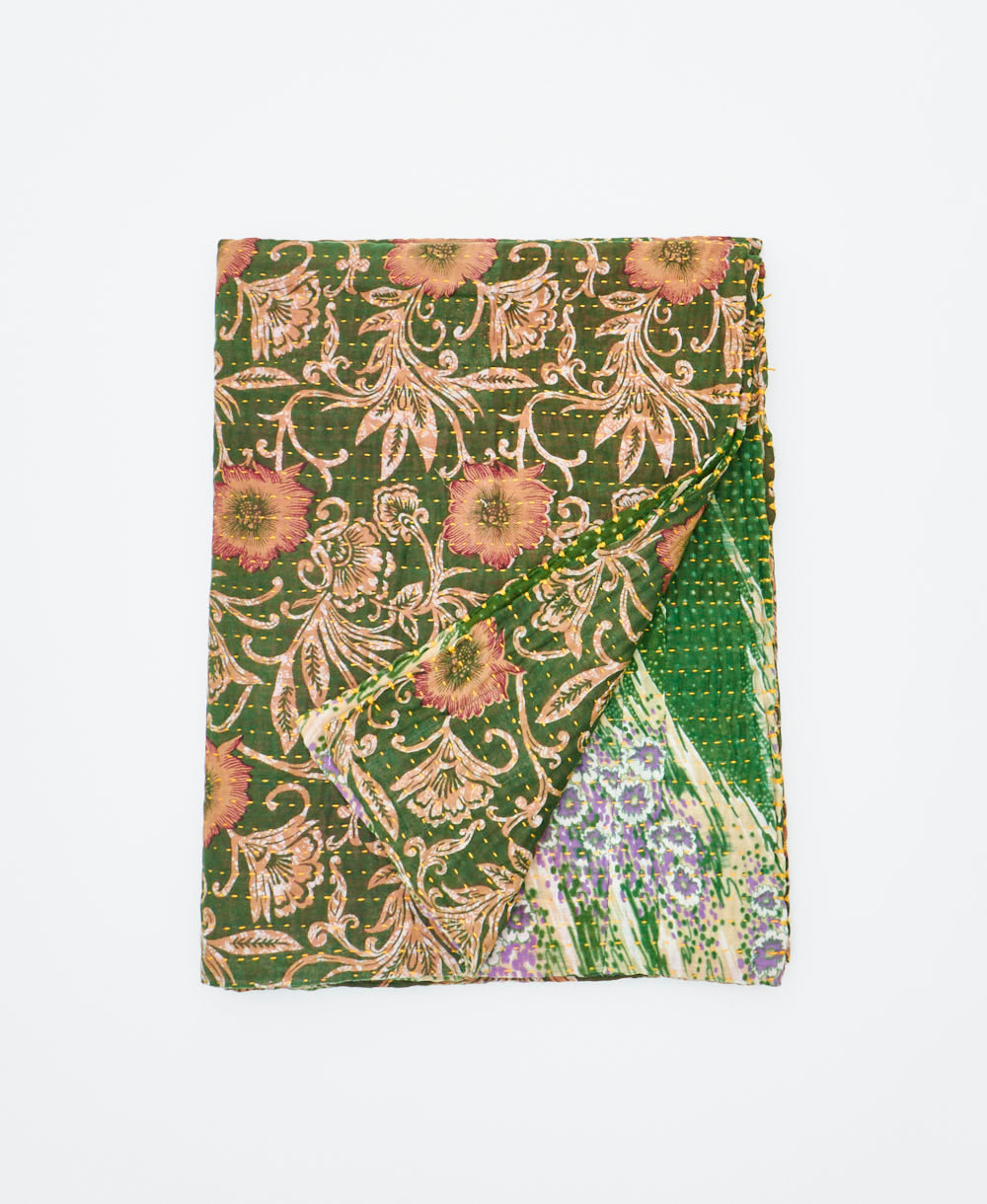 small kantha quilt handmade in India by women artisans from vintage cotton saris