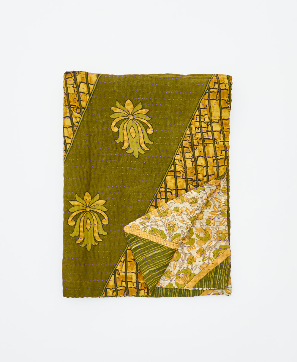 small kantha quilt handmade in India by women artisans from vintage cotton saris