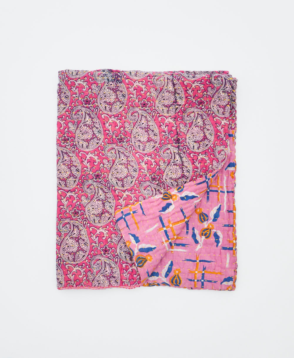 small kantha quilt handmade in India by women artisans from vintage cotton saris