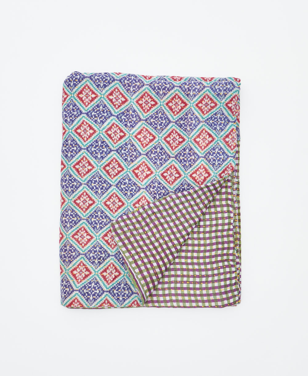 small kantha quilt handmade in India by women artisans from vintage cotton saris