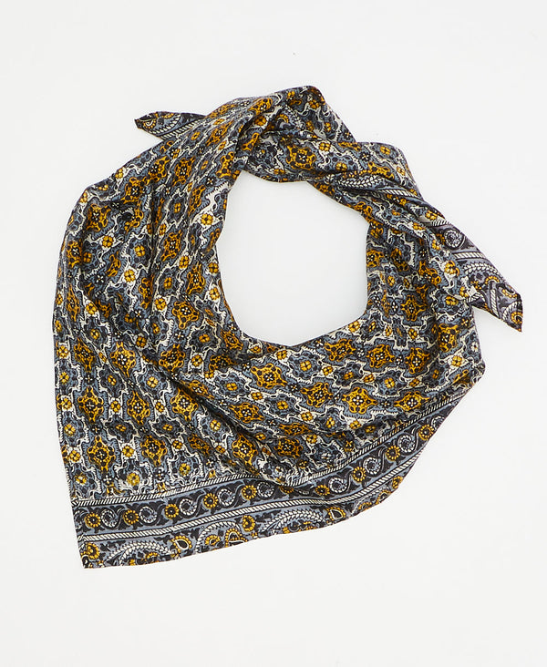 vintage silk square scarf featuring mustard and black geometric  created using sustainably sourced saris