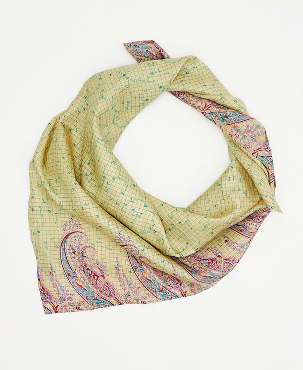 vintage silk square scarf featuring cream and blue vine floral created using sustainably sourced saris