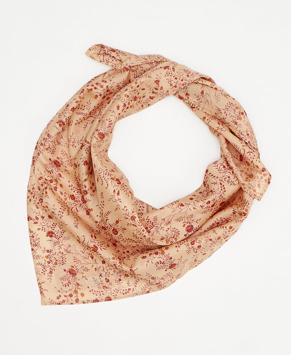 vintage silk square scarf featuring red and cream floral created using sustainably sourced saris