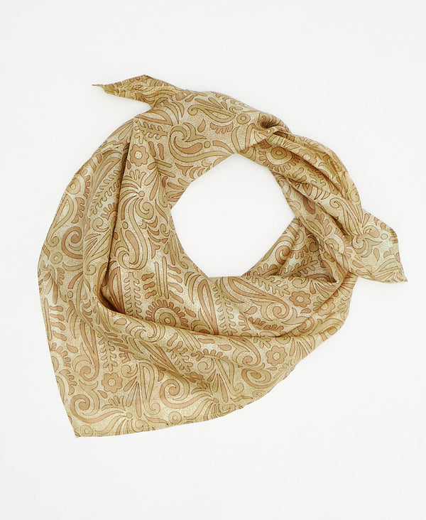 vintage silk square scarf featuring beige paisley created using sustainably sourced saris