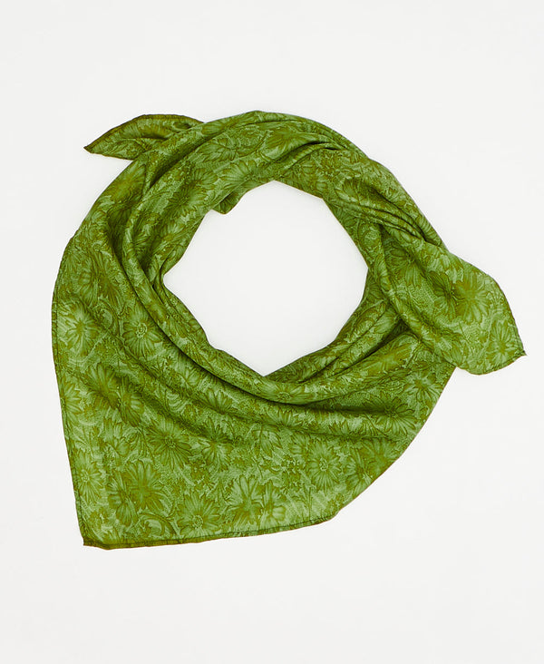 vintage silk square scarf featuring green floral created using sustainably sourced saris