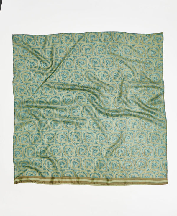 modern abstracrt print vintage silk square scarf handmade by women artisans using upcycled saris