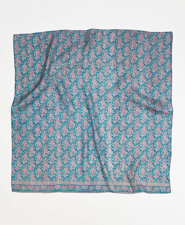 purple and blue floral vintage silk square scarf handmade by women artisans using upcycled saris