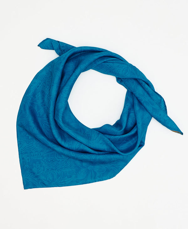 vintage silk square scarf featuring cobalt fkoral pattern created using sustainably sourced saris