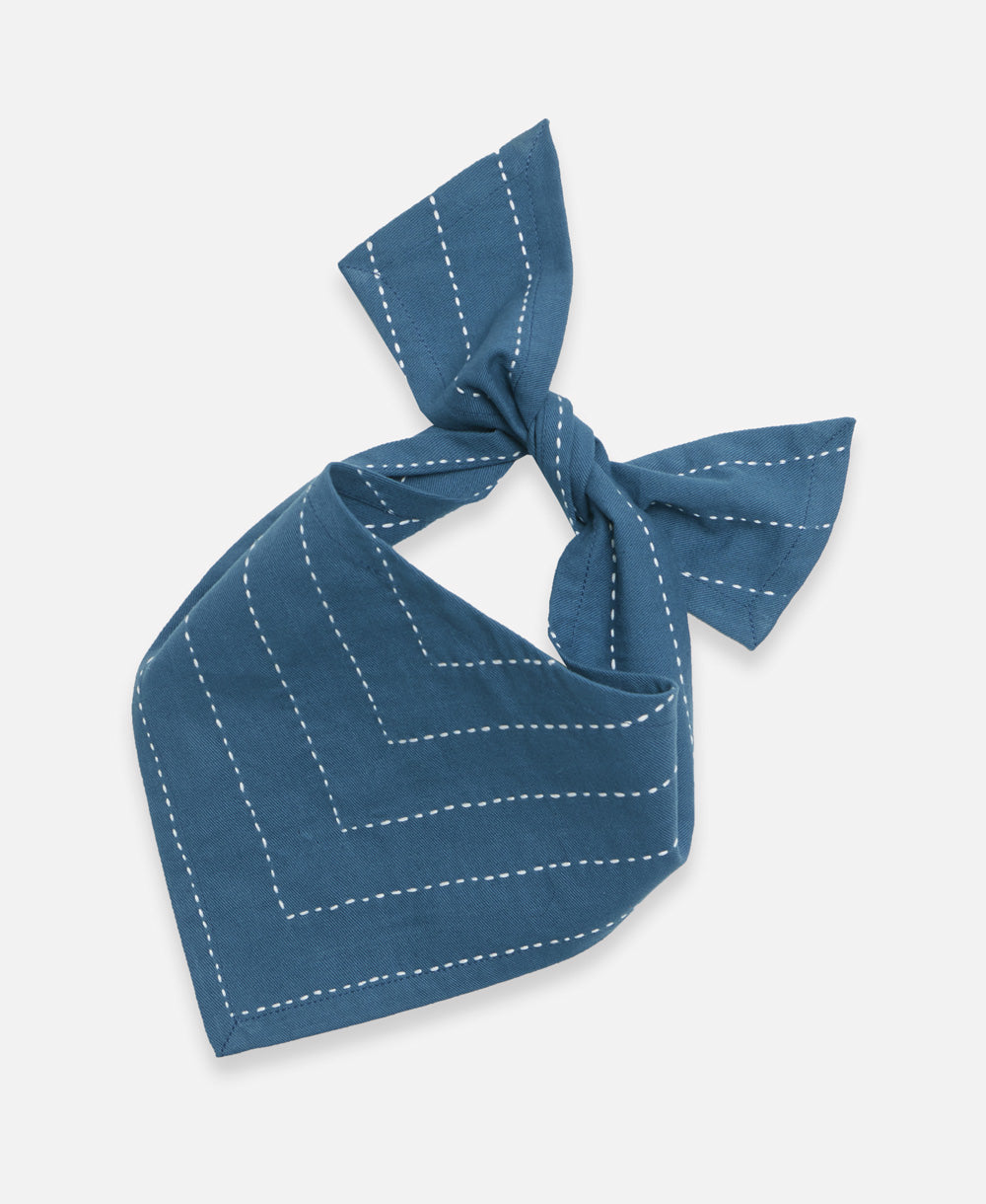 medium cobalt blue dog bandana with white embroidery