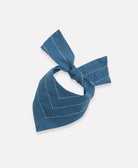 small cobalt blue dog bandana with white embroidery made in India from 100% organic cotton