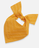 large mustard yellow dog bandana with white hand-stitched embroidery