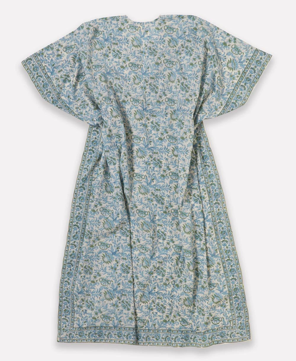 block print floral kaftan dress made from 100% organic cotton