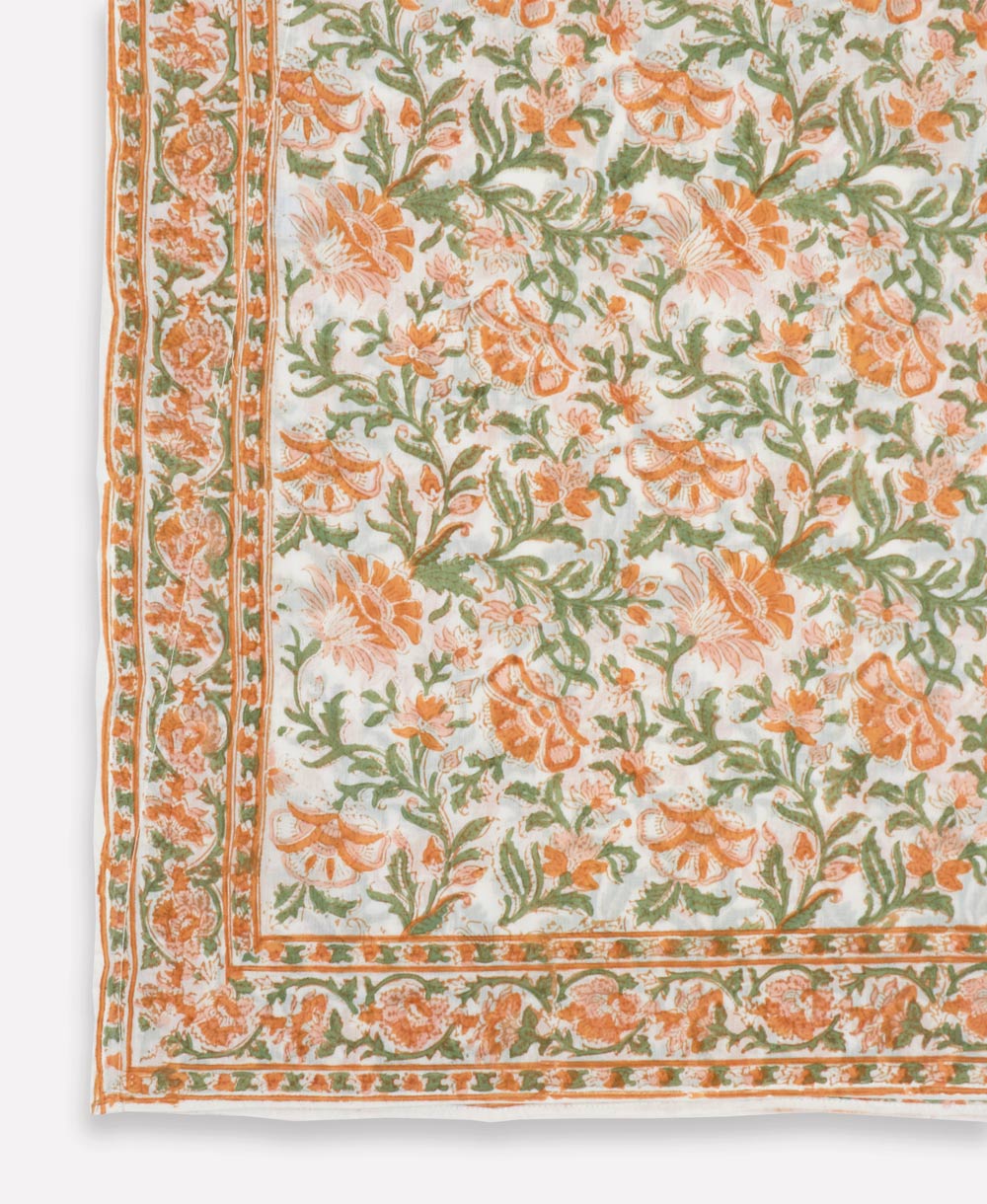 decorative border on block print organic cotton kaftan in pink