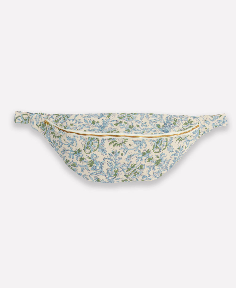 blue block print floral sling crossbody bag by Anchal