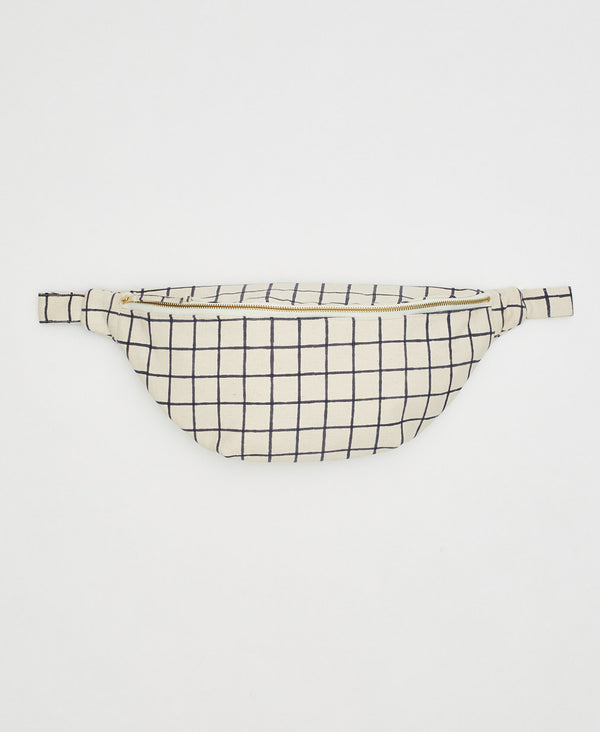 navy grid pattern oversized sling crossbody bag made from organic cotton by Anchal Project