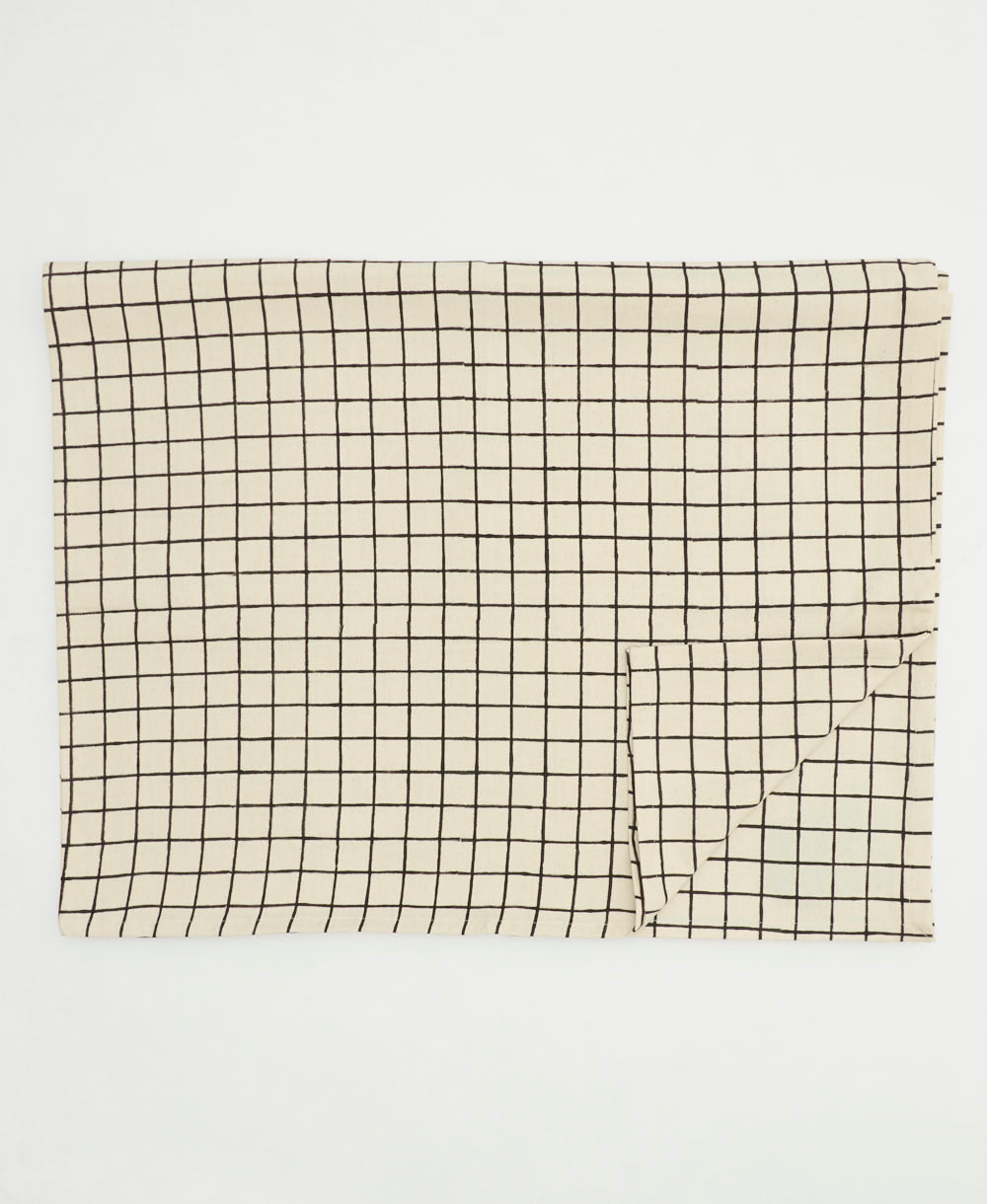 black and white block print table cloth handmade in India from 100% organic cotton