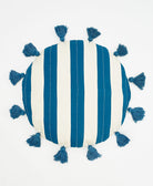 Striped pillow with blue tassels on a white background