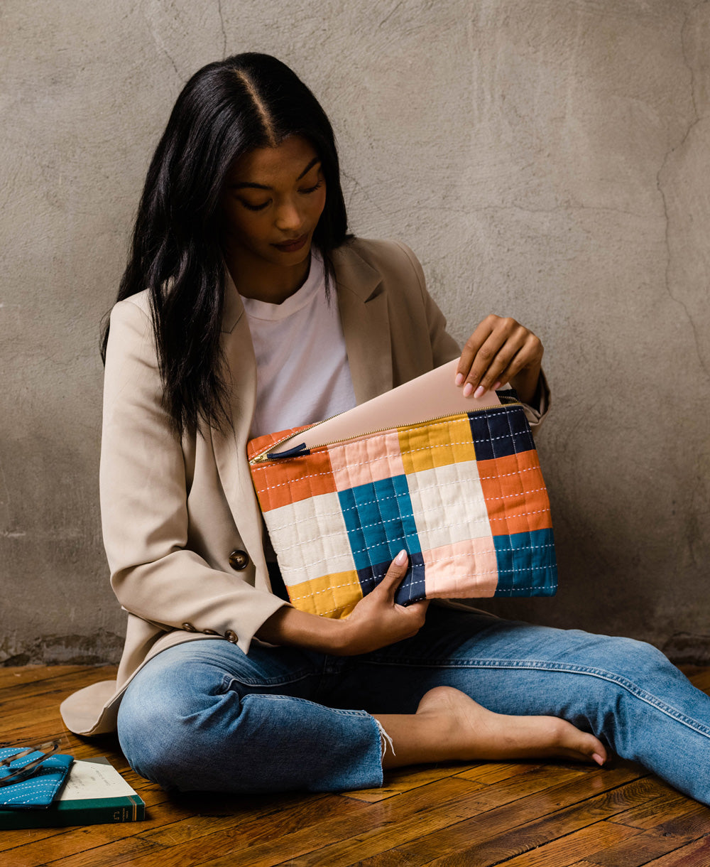 checkered laptop case made from 100% organic cotton