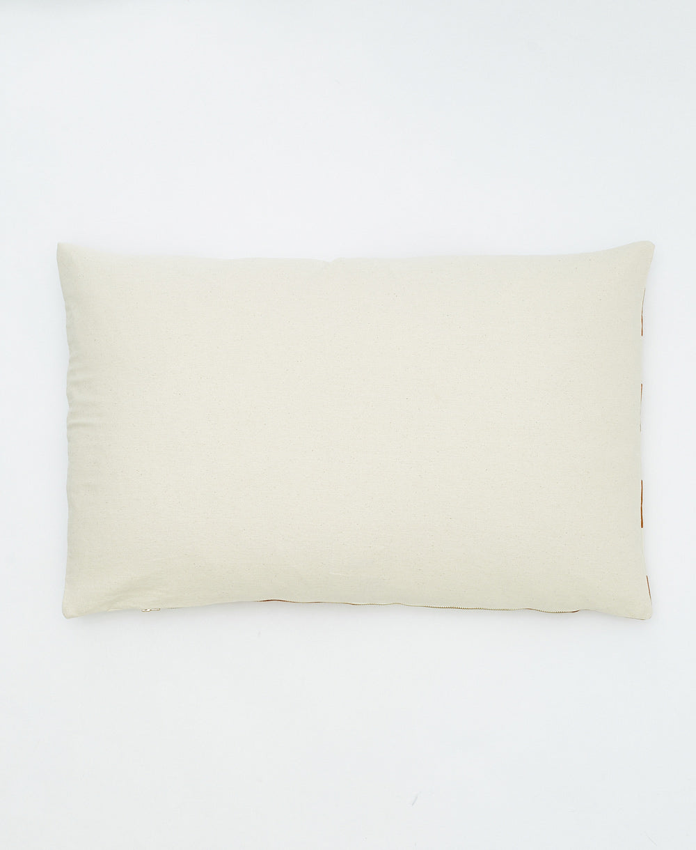 back of checkered lumbar pillow in solid natural white