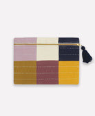 navy blue and purple checkered pouch handmade in India
